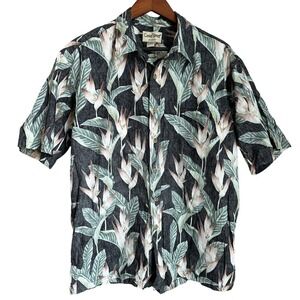 Cooke Street Honolulu Hawaiian Shirt Button Up Gray 100% Cotton Tropical Collar